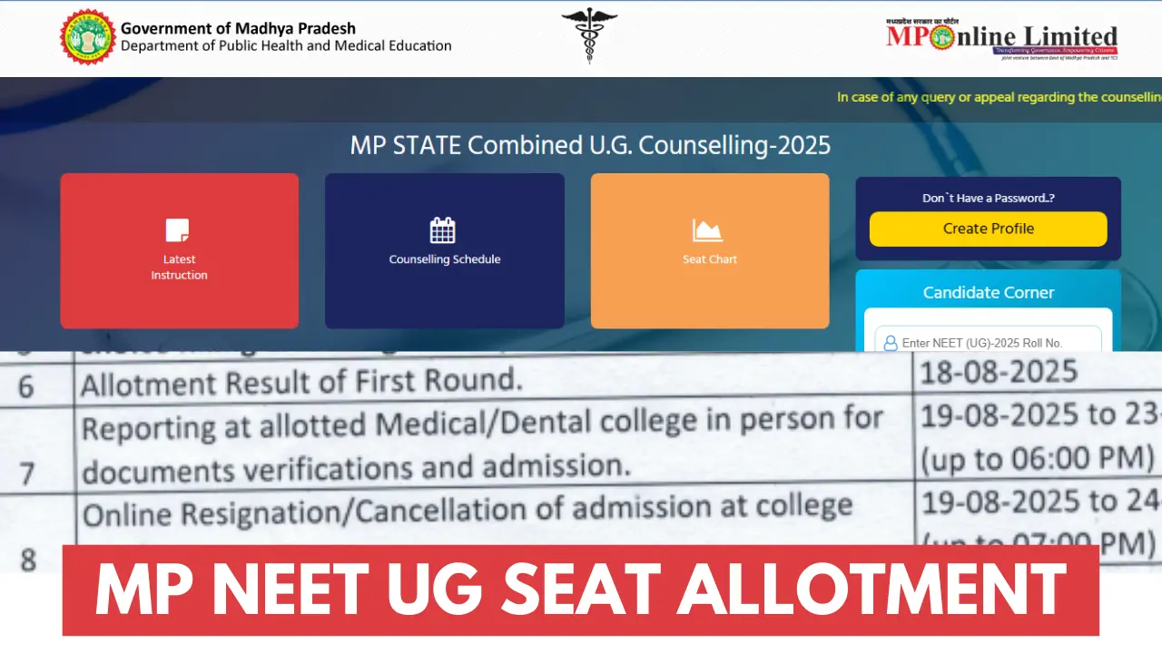 MP NEET UG Round 1 Allotment Result 2025 Released Today