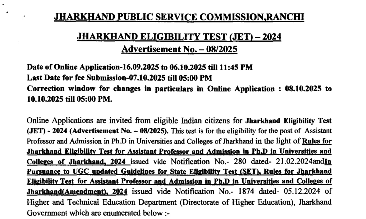 JET Notification 2025