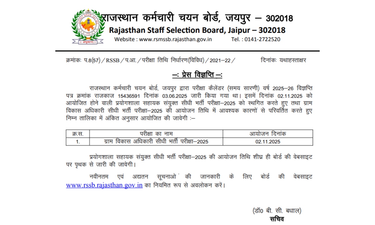 Rajasthan VDO Exam Date