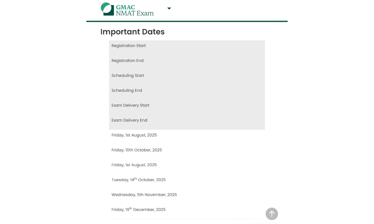 NMAT Exam Date