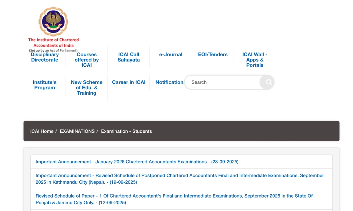 ICAI CA Exam Schedule