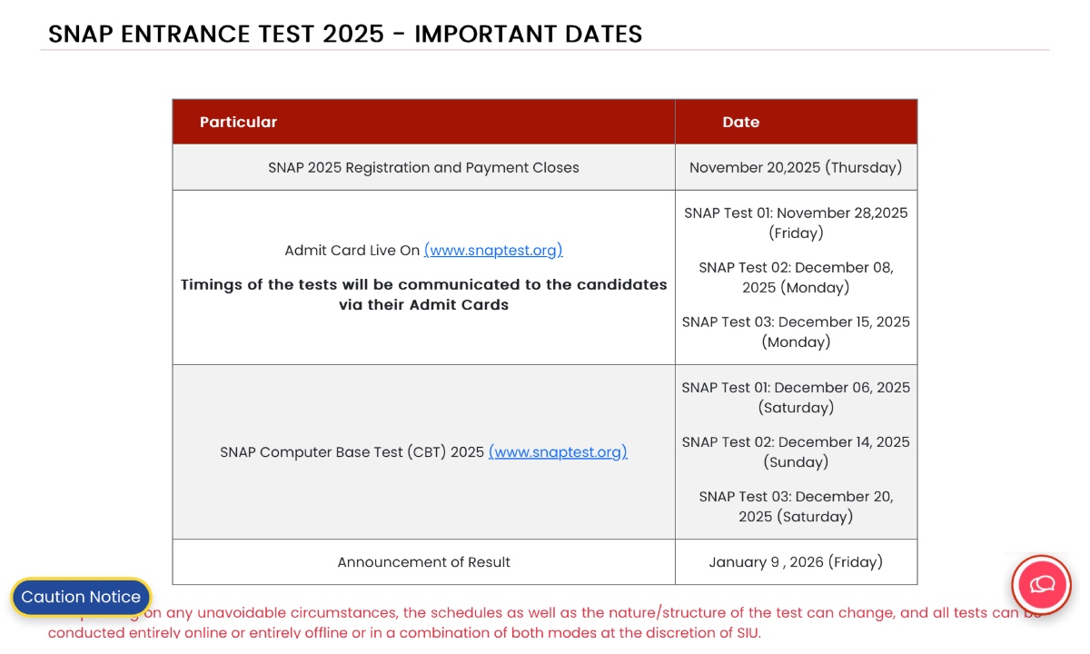 SNAP Exam Date
