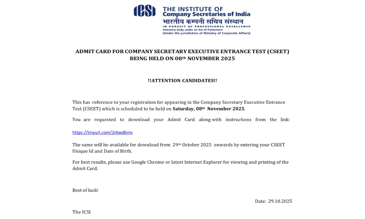 ICSI CSEET Admit Card 