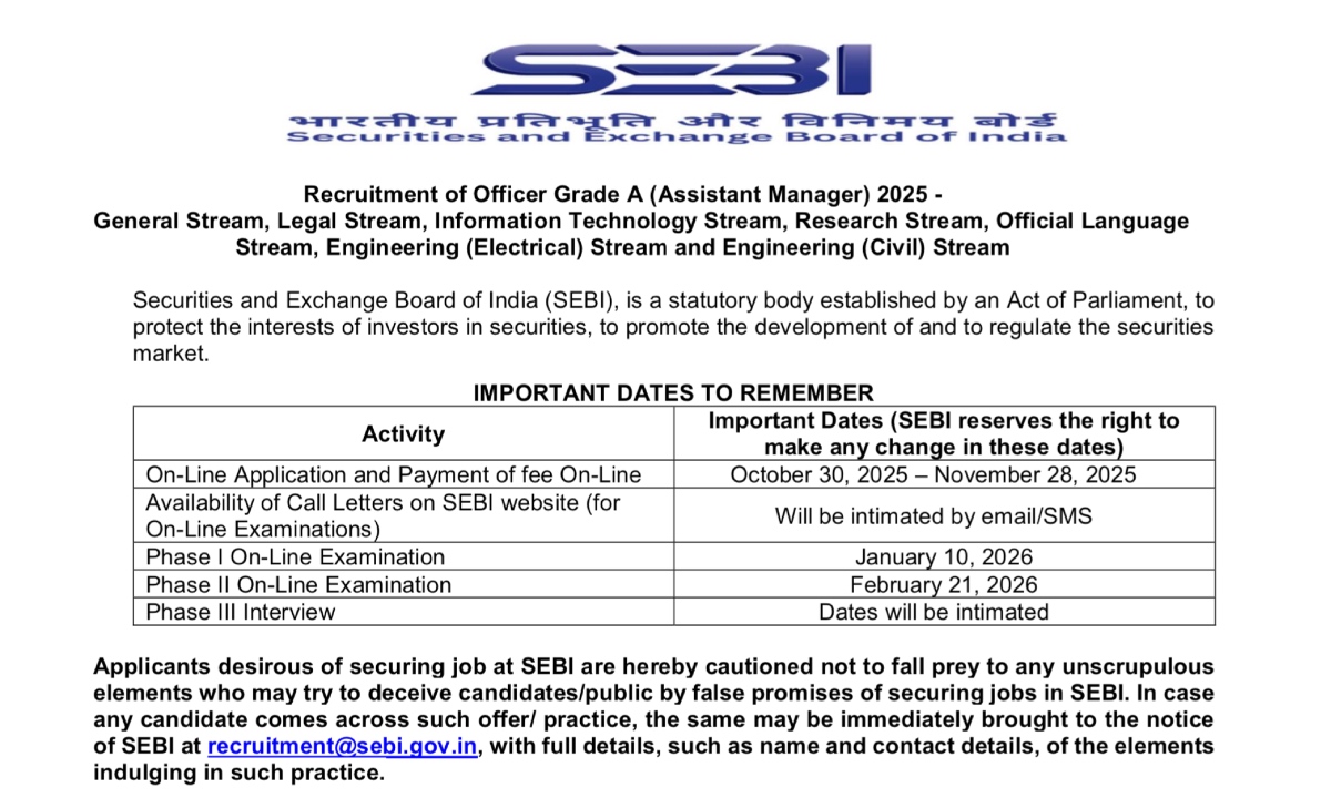 SEBI Grade A Exam Date